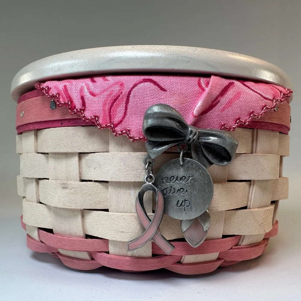 VTG Longaberger‎ Horizon of Hope Whitewash Basket Lid Liner Charms Never Give Up